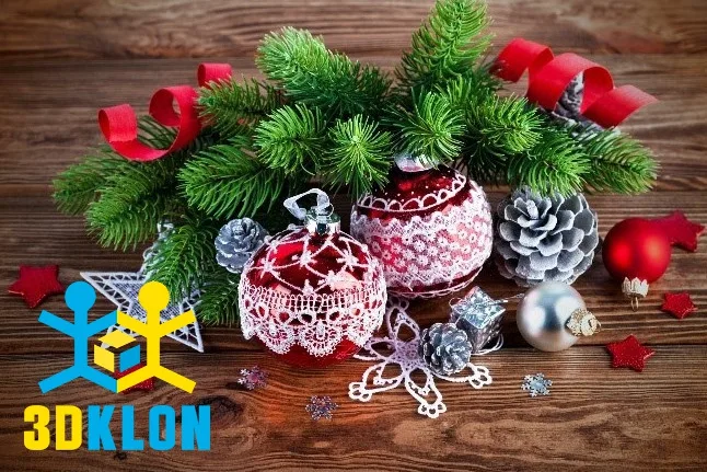 Композиция из еловых веток, шишек и новогодних шаров ручной работы для 3D-моделирования