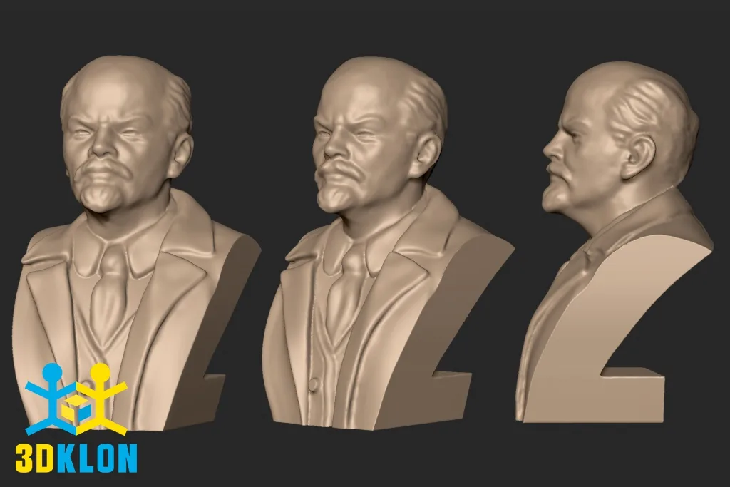 Цифровая 3D-модель бюста Ленина в трех ракурсах для печати