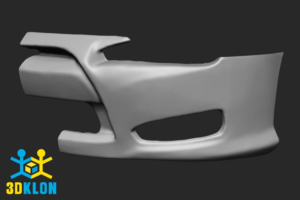 Цифровая 3D-модель автомобильного бампера на сером фоне для 3D-моделирования
